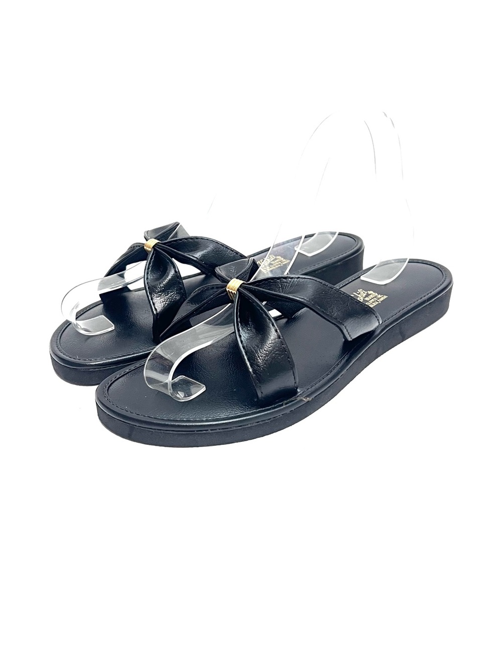 Vintage 1980s deadstock black vegan leather criss cross bow sandals